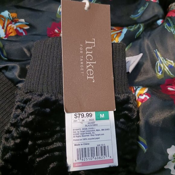 NEW Tucker for Target Black Faux‎ Fur Persian Jacket Floral Satin Lining, Size M - Picture 12 of 14